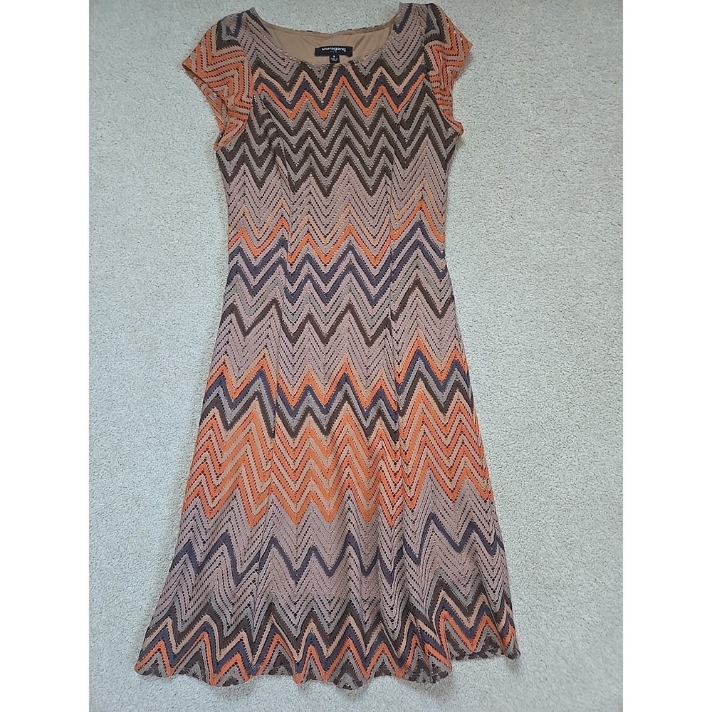Sharagano Chevron Knit Dress Women Size 8 Cap Sleeve Boho Festival‎ Hippie